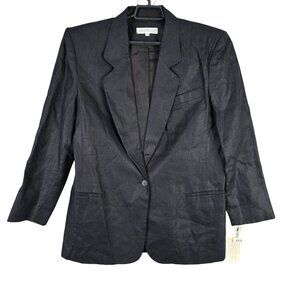 Womens Preston & York Black 100% Linen Blazer Jacket Single Button Size 14